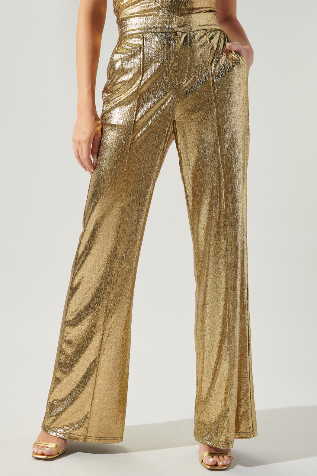 D&G Gold Satin Pants with Lace Panels, Size 30 — Mercer Island Thrift Shop